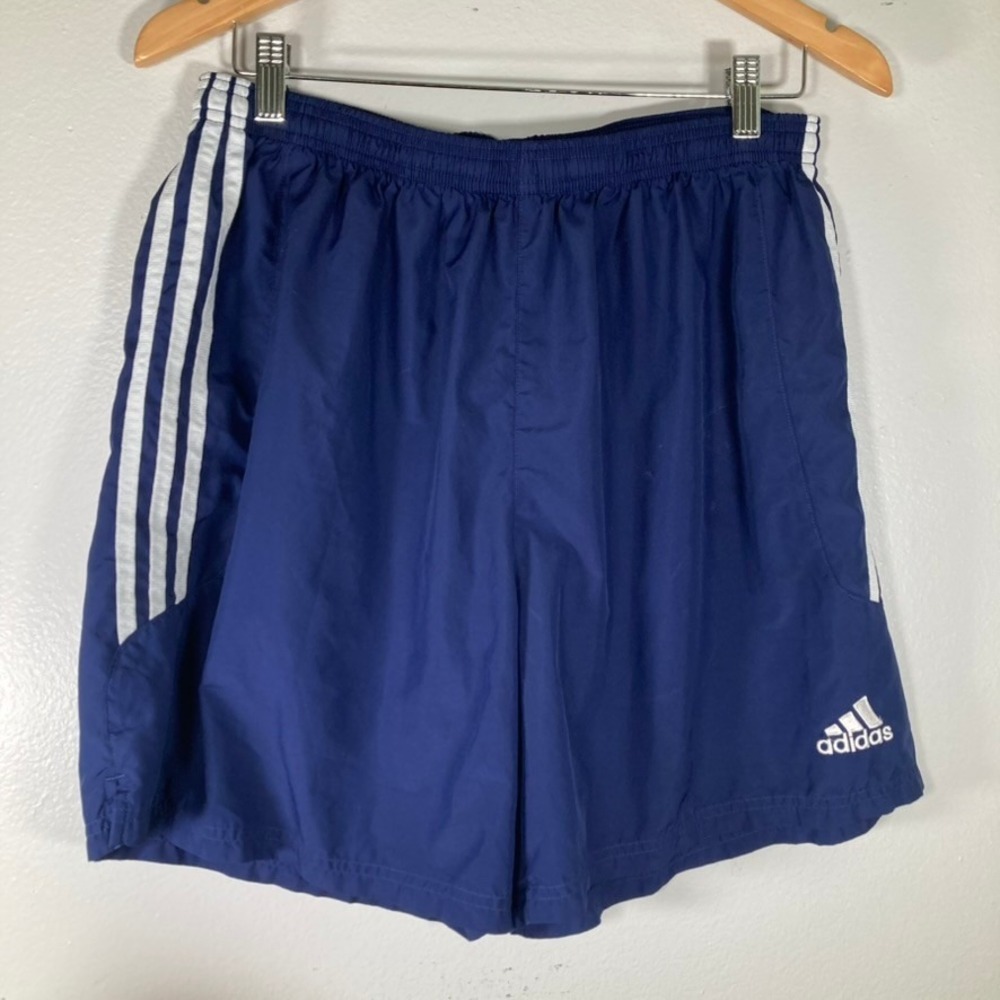 Adidas Mens Climalite Navy Blue 3 Stripe Athletic Soccer Shorts XL 164882